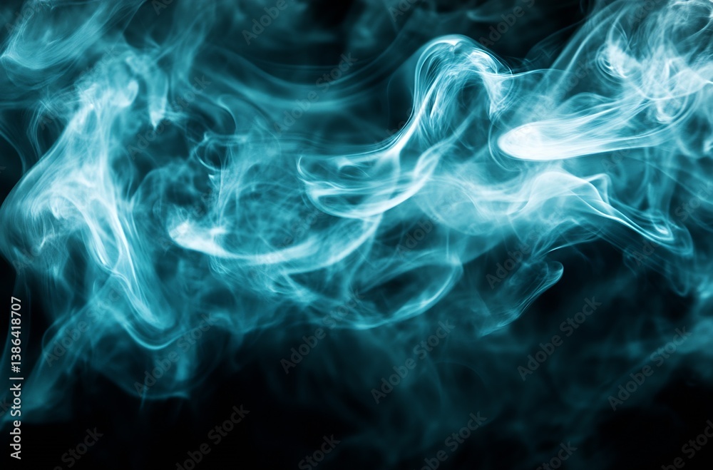Fototapete Ethereal teal smoke curls fluidly creating an abstract design element for creative works : Generative AI