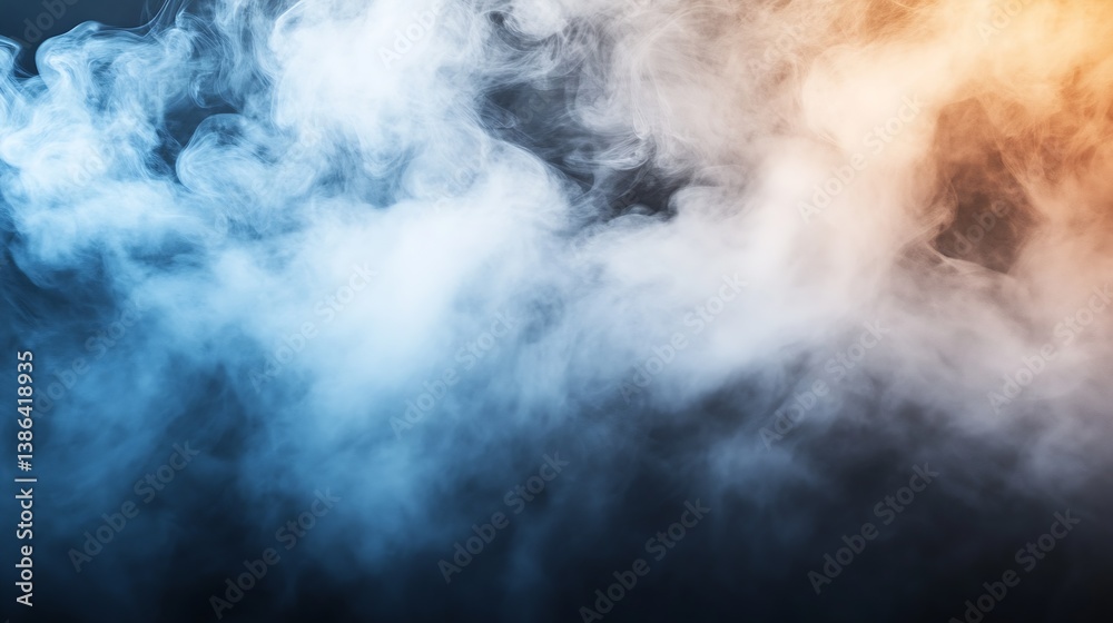 Poster aesthetic view of dense fog with blue and orange shades offering a smoky and ethereal ambiance for a