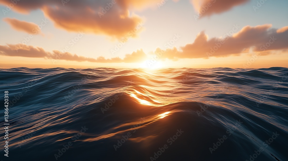 Aufkleber stunning sunset view over gentle ocean waves creating a beautiful tranquil scene of nature : generat