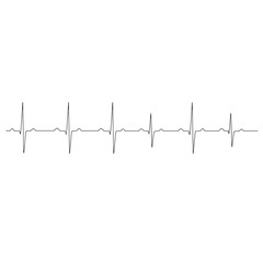 simple black and white line heartbeat ekg illustration on white background