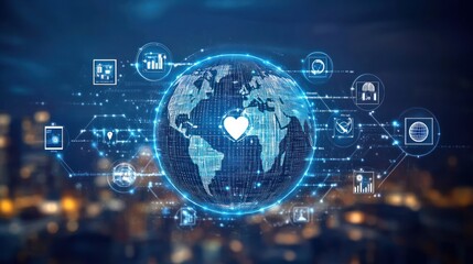 Obraz premium Global network heart digital city