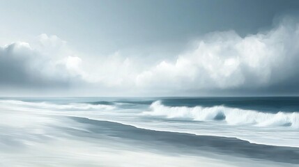 Fototapeta premium Serene Ocean Waves with Soft Clouds in a Calm Waterscape 