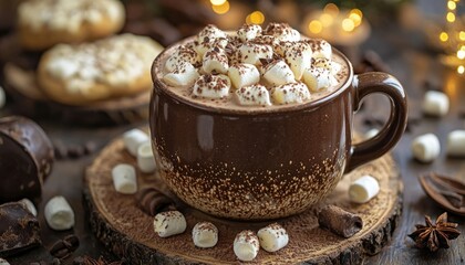 Warm Cozy Hot Chocolate with Marshmallows, Delightful Winter Treat