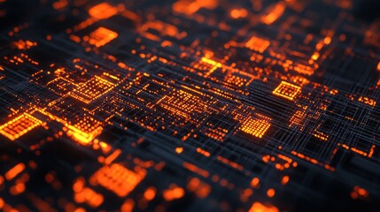 Obraz premium Glowing Circuit Board Data Flowing, Tech Background