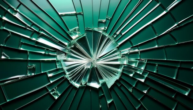 Shattered Mirror Fragments on Dark Green Background
