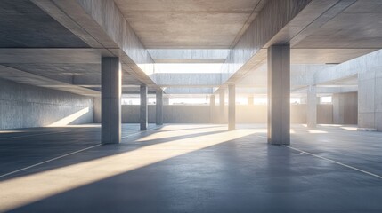 Empty parking structure under construction with concrete levels and open spaces