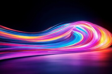 A colorful light painting of a wave on a black background