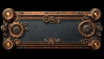 Steampunk Mechanical Frame with Gears and Victorian Design in Warm Lighting