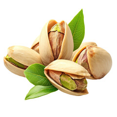 Delicious Pistachios Freshly Harvested Nuts Green Leaves Healthy Snack, isolated on transparent background