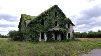 Obraz premium Abandoned house overgrown with ivy