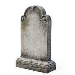 Weathered, ornate headstone against a white background.