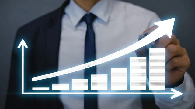 startup business trend growth concept improve development chart of company holograph upward arrow