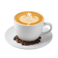 Obraz premium Latte Art in a White Cup with Coffee Beans.