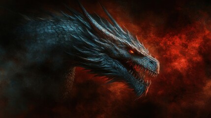 Obraz premium Dark Menacing Dragon Head Portrait Fantasy Art