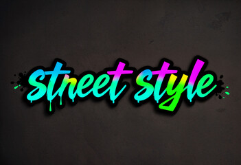 Obraz premium sticker with multicolored inscription “street style”, with black outline, graffiti-style, on a dark background