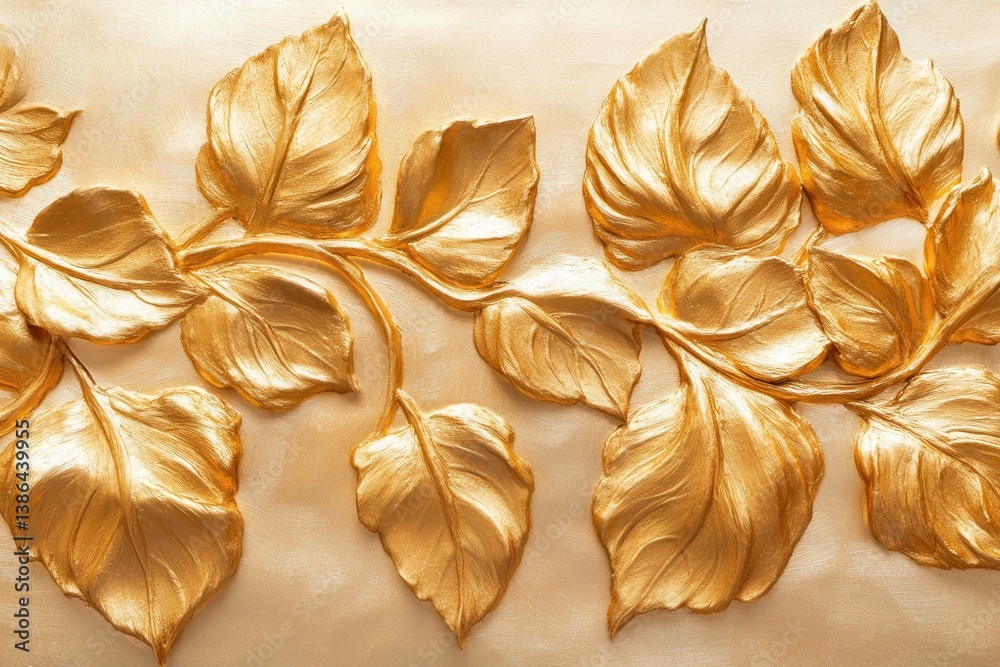 Aufkleber stylized golden leaves adorn a textured surface in an artistic display of nature-inspired elegance a