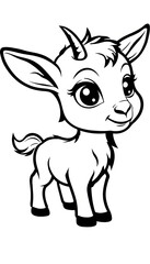 Black-and-White Line Drawing Of A Playful Baby Goat