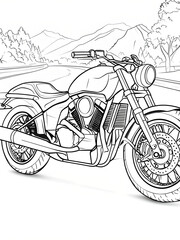 Detailed Black-And-White Line Art Motorcycle Coloring Page