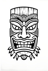 Bold Black And White Tiki Mask Coloring Page Design