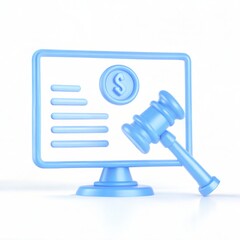 Online Auction Scene 3D Rendering of Bidding Process and Digital Gavel in Business Environment