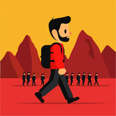 Obraz premium A helpful vector illustration of a guide leading a group through a scenic trail
