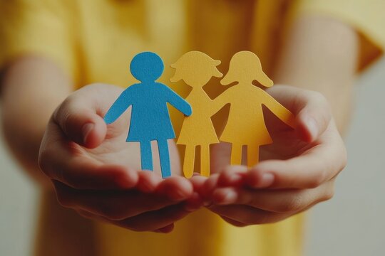 Creative craft activity showcasing colorful paper cutouts of children held by hands, conveying a theme of togetherness and fun