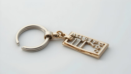 Silver and Gold Metal Keychain Accessory on White Background Studio Shot