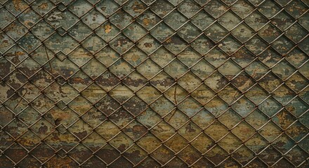 Rusty Chain Link Fence on Weathered Wall Texture Background
