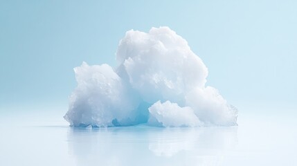 A fluffy, white mass, resembling a small cloud, sits on a pale blue surface. Its composed of several textured clumps, creating a soft, organic form. The image is high-quality, with soft lighting, enh
