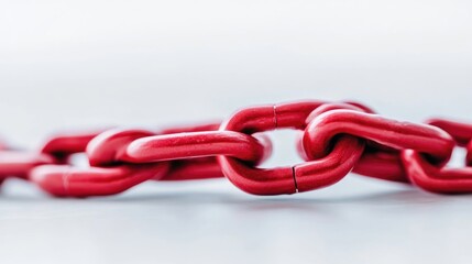 Red chain links close-up.  Interconnected links of a vibrant red chain