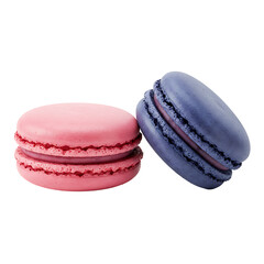 two macaroons in raspberry and blueberry isolated on white background