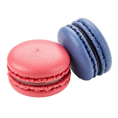 two macaroons in raspberry and blueberry isolated on white background