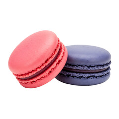 two macaroons in raspberry and blueberry isolated on white background