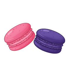 two macaroons in raspberry and blueberry isolated on white background
