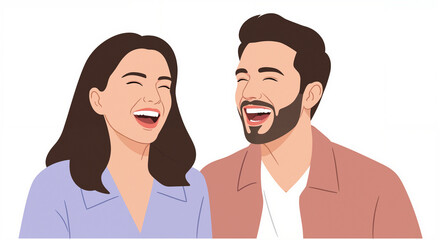 Fototapeta premium Happy couple laughing together on a bright background 