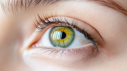Obraz premium Close-up view of a healthy eye. Detailed view of the iris, eyelashes, and eyelids