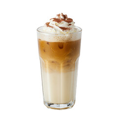 Iced Latte with Whipped Cream and Cocoa Powder.