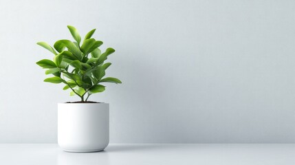 Minimalist plant in a white pot against a light gray wall