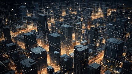 Naklejka premium Night City Grids, Urban Lightscape