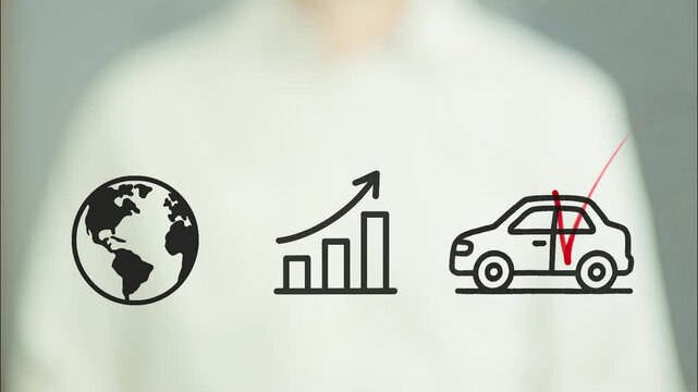 Business Professional Analysis of Global Automobile Sales through Drawing Graphs on the Transparent screen, which represents the challenges of the automotive industry and economic growth
