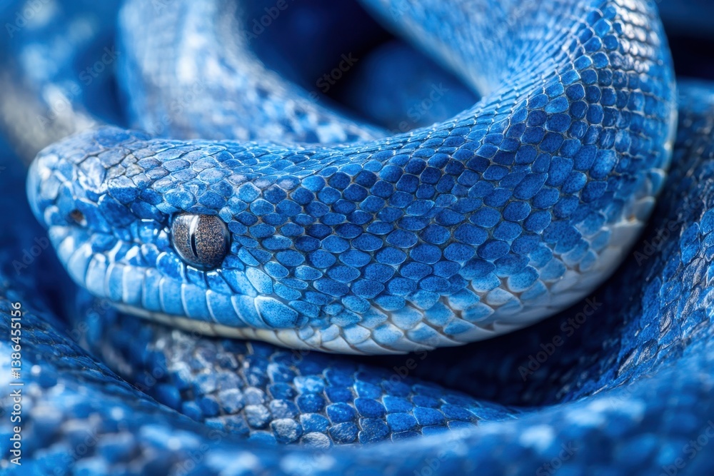 Poster Unique close-up of textured blue and gray scales on a snake showcasing intricate patterns and colors under balanced lighting