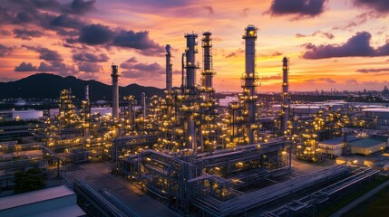 Fototapeta premium Massive industrial complex at sunset