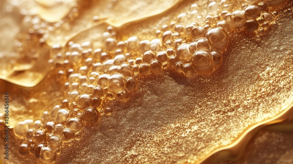 Aufkleber Golden bubbles float atop a shimmering surface, creating an elegant and captivating display in a warm light setting