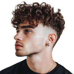 A Man with Curly Undercut Short Sides Isolated on Transparent Background