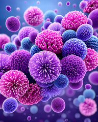 Abstract purple, pink, and blue sphere clusters