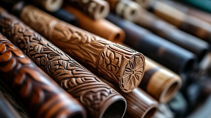 Carved Wooden Pipes with Artisan Crafts.