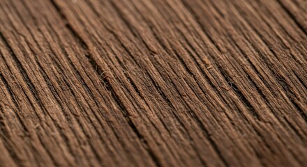 Fototapeta premium Dark weathered rustic wooden surface with deep brown tones and prominent natural grain texture, concept for organic product packaging, natural background design and vintage aesthetic display