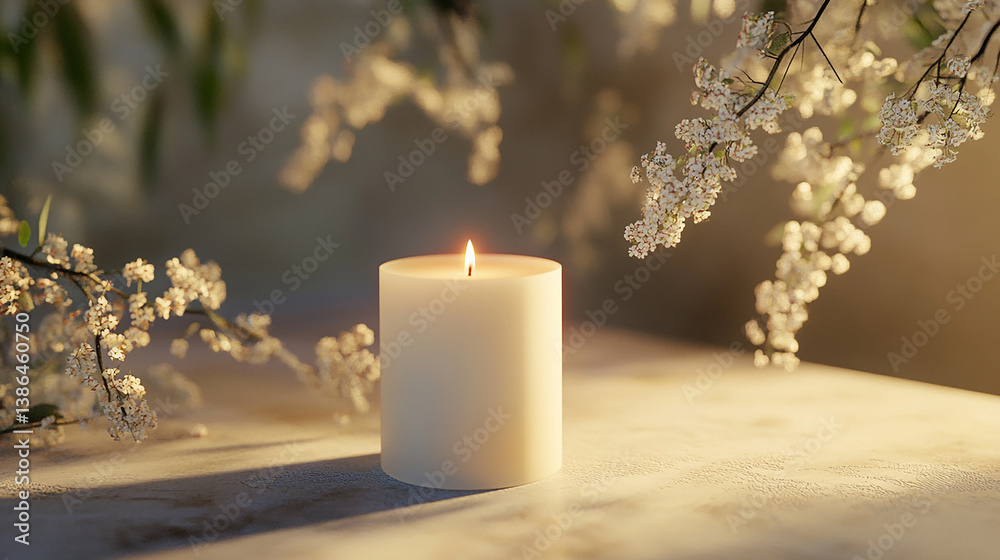 Canvas Prints simple white candle centered on light background sof