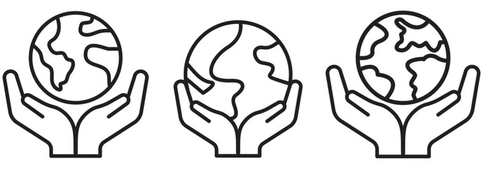 World Environment Conservation Line and Silhouette Icon Set. Hand Hold Planet Earth Pictogram. Human Protect Environmental Nature Symbol. design eps 10  © Lily studio 888