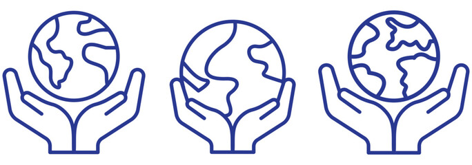 Fototapeta premium World Environment Conservation Line and Silhouette Icon Set. Hand Hold Planet Earth Pictogram. Human Protect Environmental Nature Symbol. design eps 10 